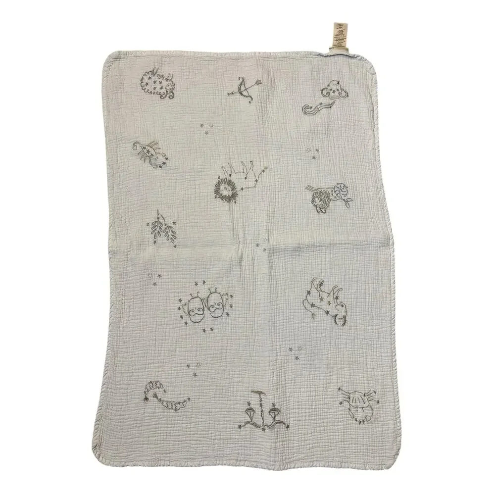 Pottery Barn Kids Metallic Zodiac Muslin Baby Blanket Cotton Astrology‎ Signs